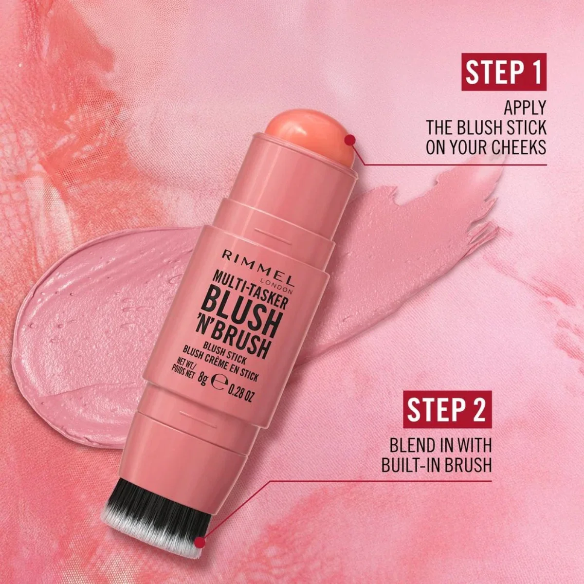 Rimmel Multi Tasker Blush 'N' Brush Blush Stick 100 Cotton Candy 8g - Image 7