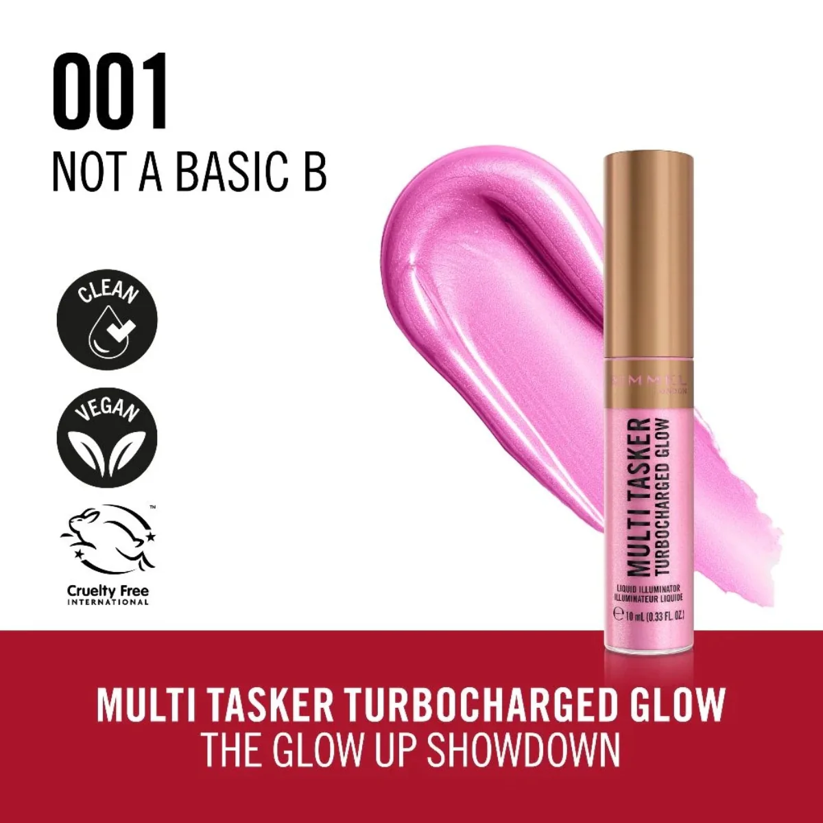 Rimmel Multi Tasker Turbocharged Glow Liquid Illuminator 001 Not A Basic B 10ml - Image 3
