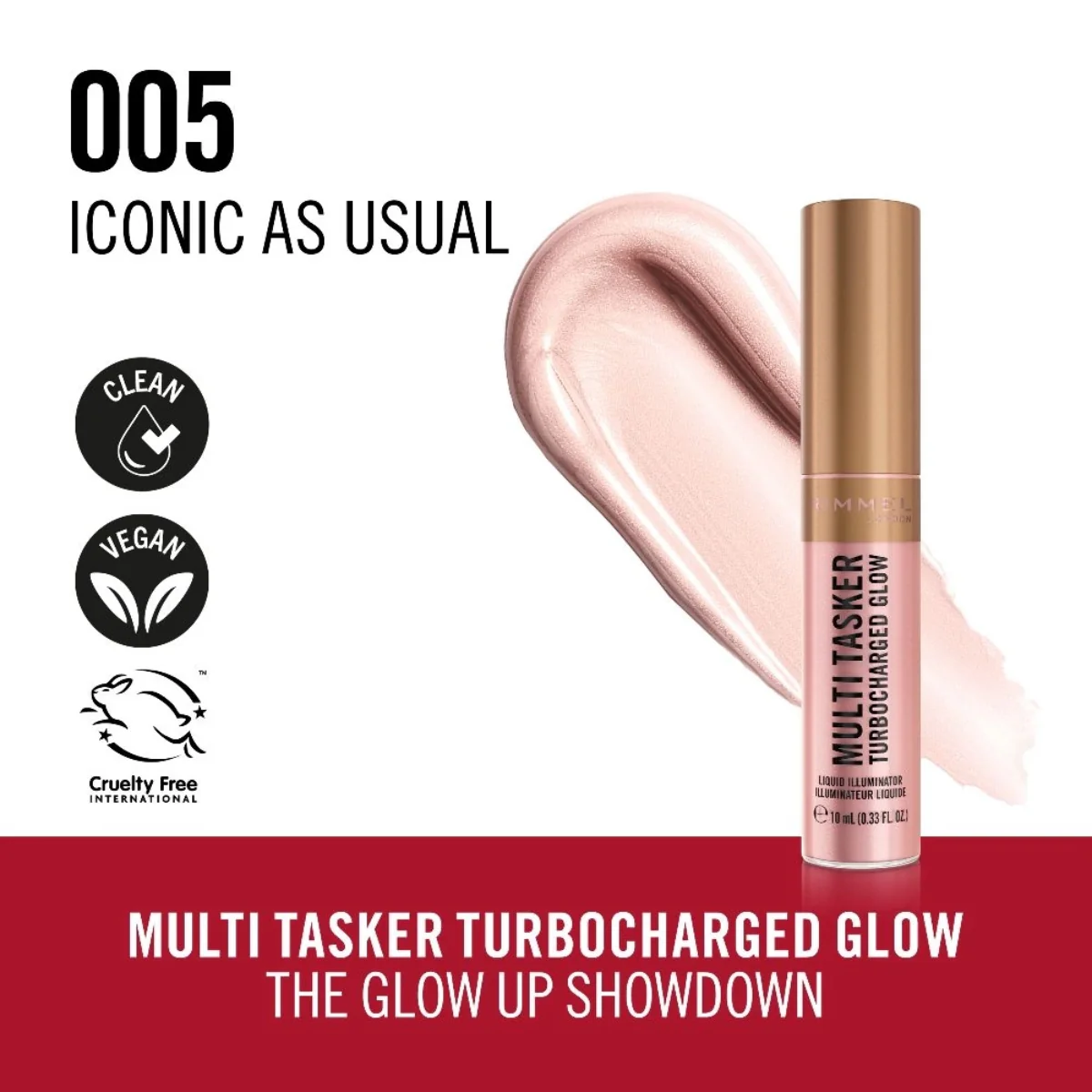 Rimmel Multi Tasker Turbocharged Glow Liquid Illuminator 005 Iconic As Usual - Image 3