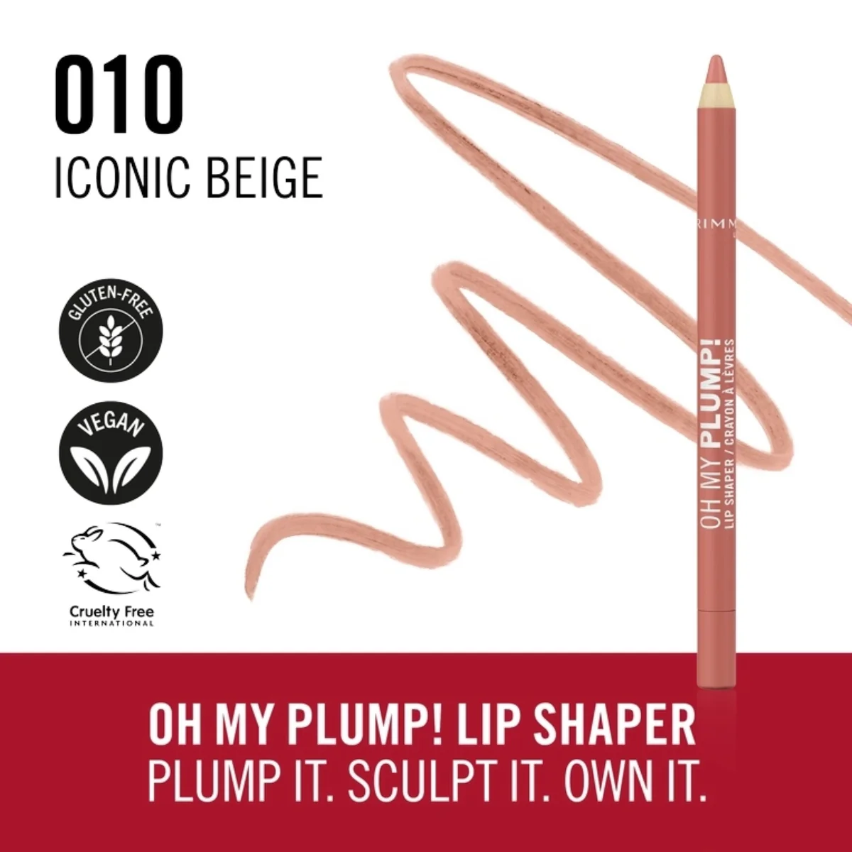 Rimmel Oh My Plump Lip Liner Shaper 010 Iconic Beige 1.2g - Image 3