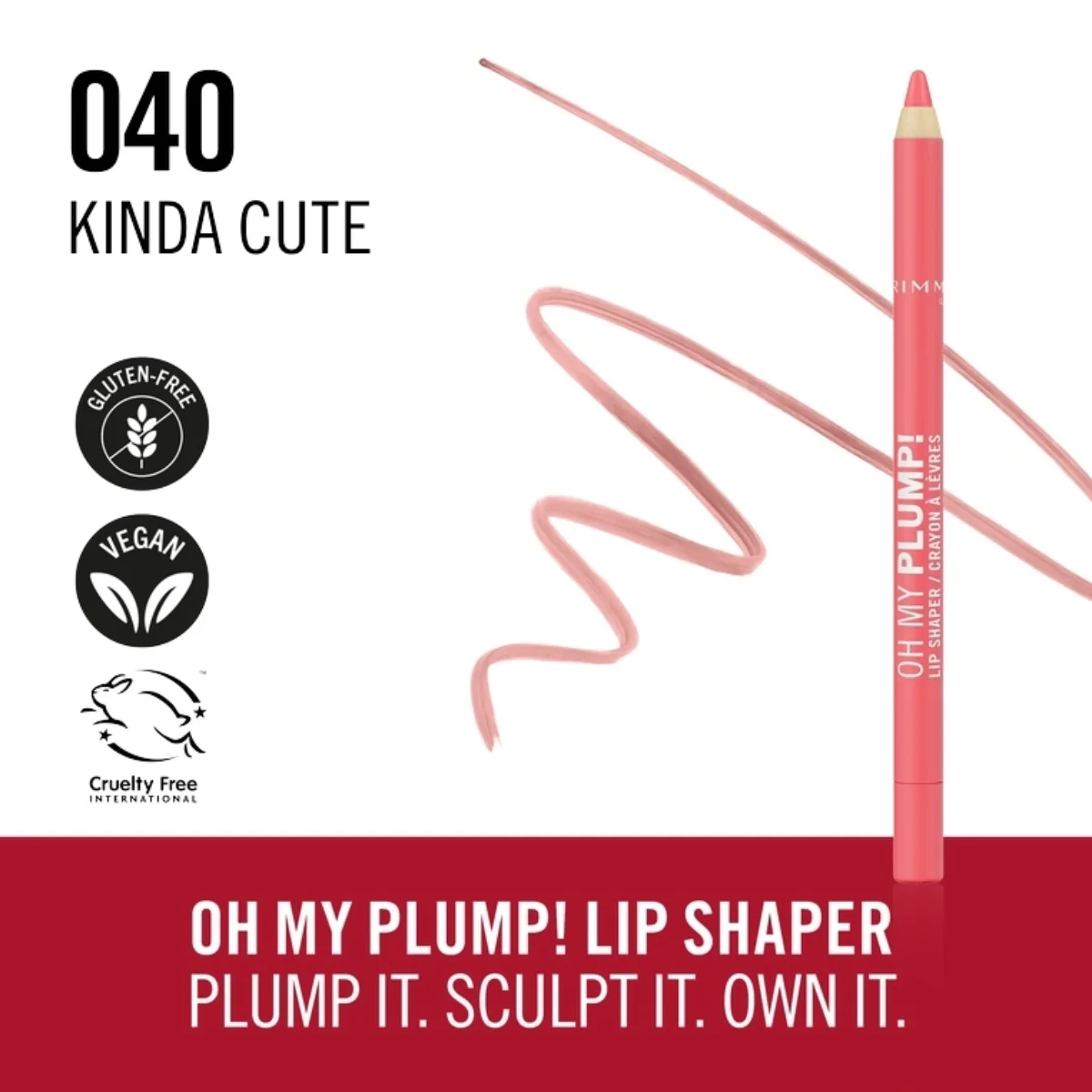 Rimmel Oh My Plump Lip Liner Shaper 040 Kinda Cute 1.2g - Image 3