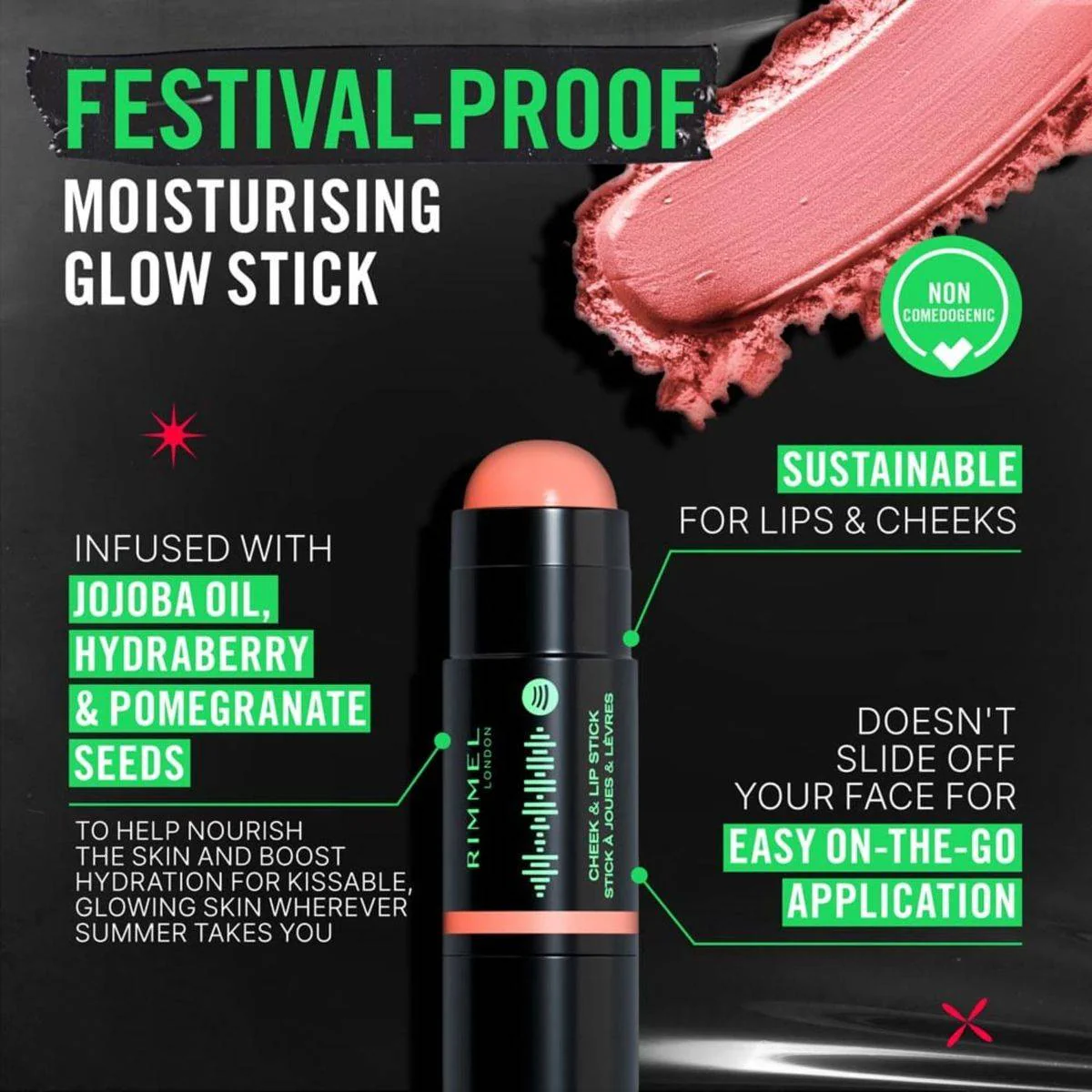 Rimmel Spotify Collection Cheek & Lip Stick 210 Peachy Rythm 6g - Image 2