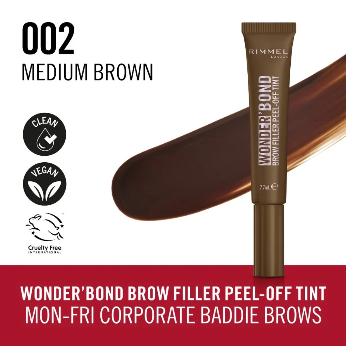 Rimmel Wonder Bond Brow Filler Peel Off Tint 002 Medium Brown 7.7ml - Image 3