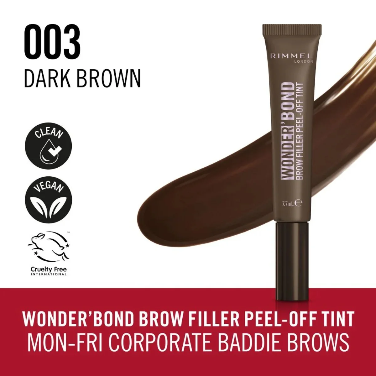 Rimmel Wonder Bond Brow Filler Peel Off Tint 003 Dark Brown 7.7ml - Image 3