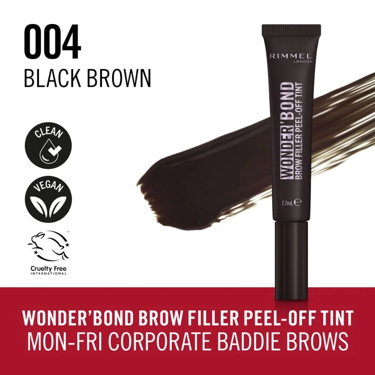 Rimmel Wonder Bond Brow Filler Peel Off Tint 004 Black Brown 7.7ml - Image 3