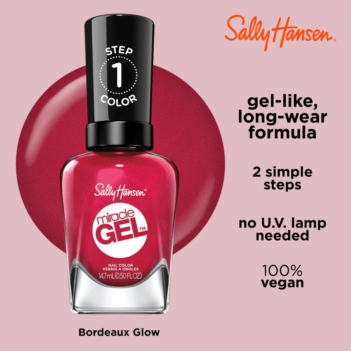 Sally Hansen Miracle Gel Nail Polish 469 Bordeaux Glow 14.7ml - Image 3