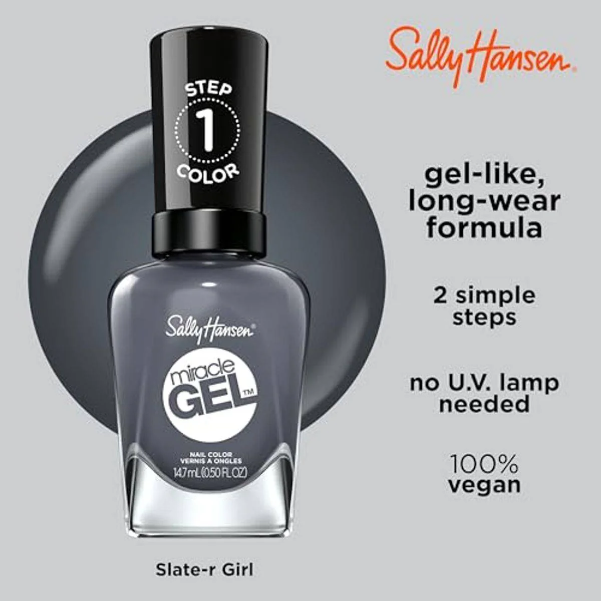 Sally Hansen Miracle Gel Nail Polish 809 Slate-R Girl 14.7ml - Image 2
