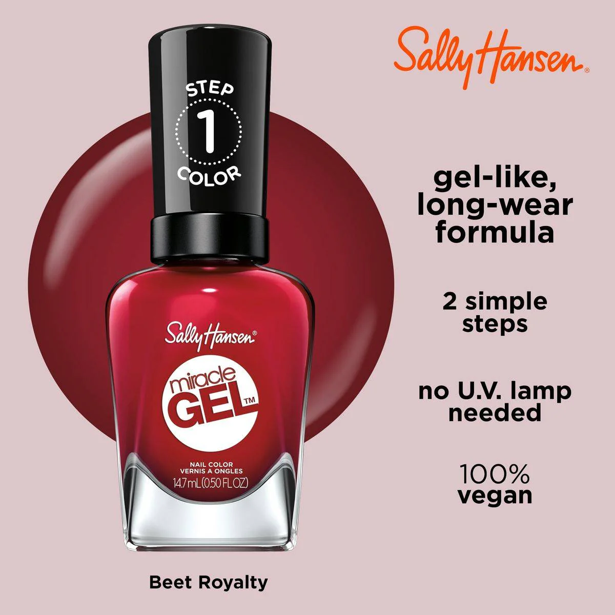Sally Hansen Miracle Gel Nail Polish Can't Beet Royalty 14.7ml - Image 3