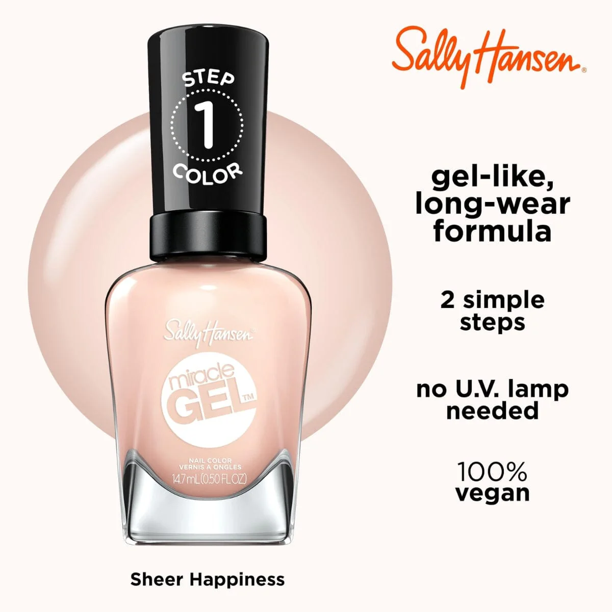 Sally Hansen Miracle Gel Nail Polish Sheer Happiness 14.7ml - Image 3