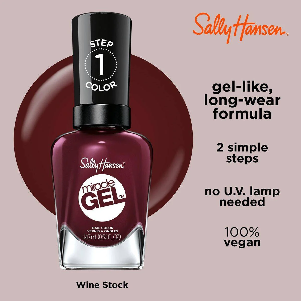 Sally Hansen Miracle Gel Nail Polish Wine Stock 14.7ml - Image 3