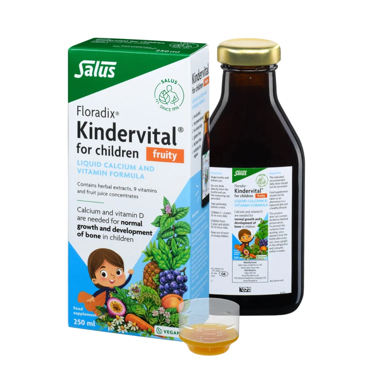 Salus Floradix Kindervital Liquid Calcium & Vitamin Formula 250ml For Children Fruity 250ml - Image 2