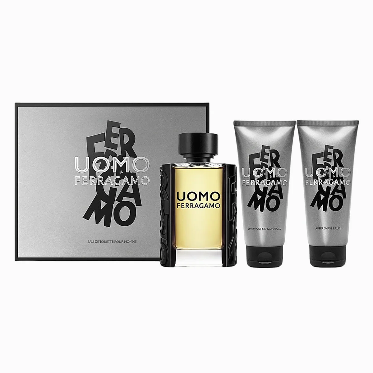Salvatore Ferragamo Uomo Eau de Toilette 100ml + After Shave Balm 100ml + Shampoo & Shower Gel 100ml Gift Set