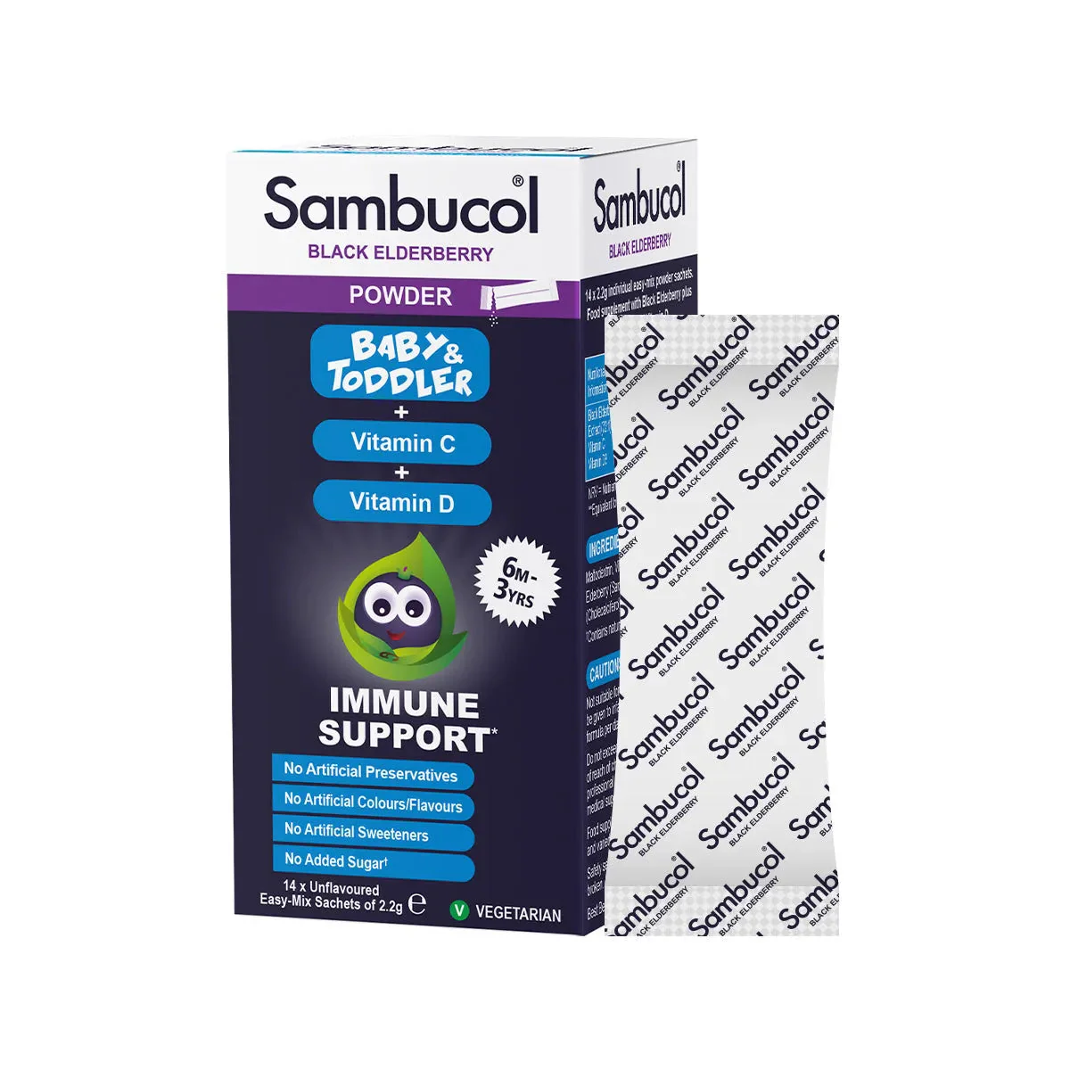 Sambucol Baby + Vitamin C + Vitamin D Black Elderberry Powder 14 Sachets - Image 2