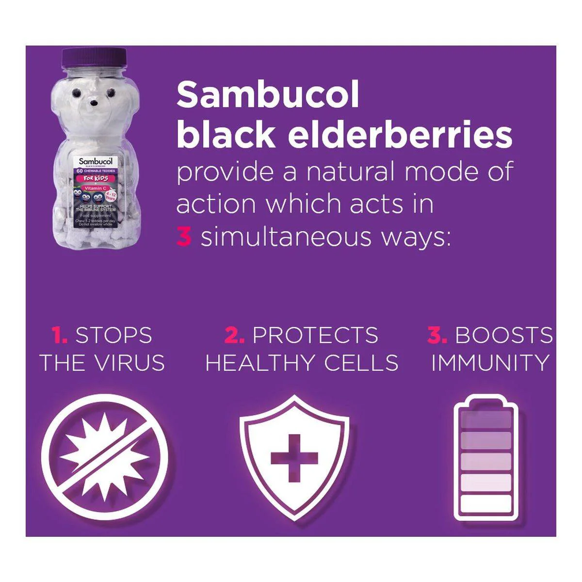 Sambucol Kids Teddies 60 Chewable Tablets - Image 2