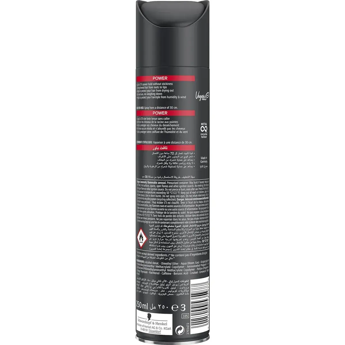 Schwarzkopf Taft Hair Spray Power Lacquer Black 250ml - Image 3