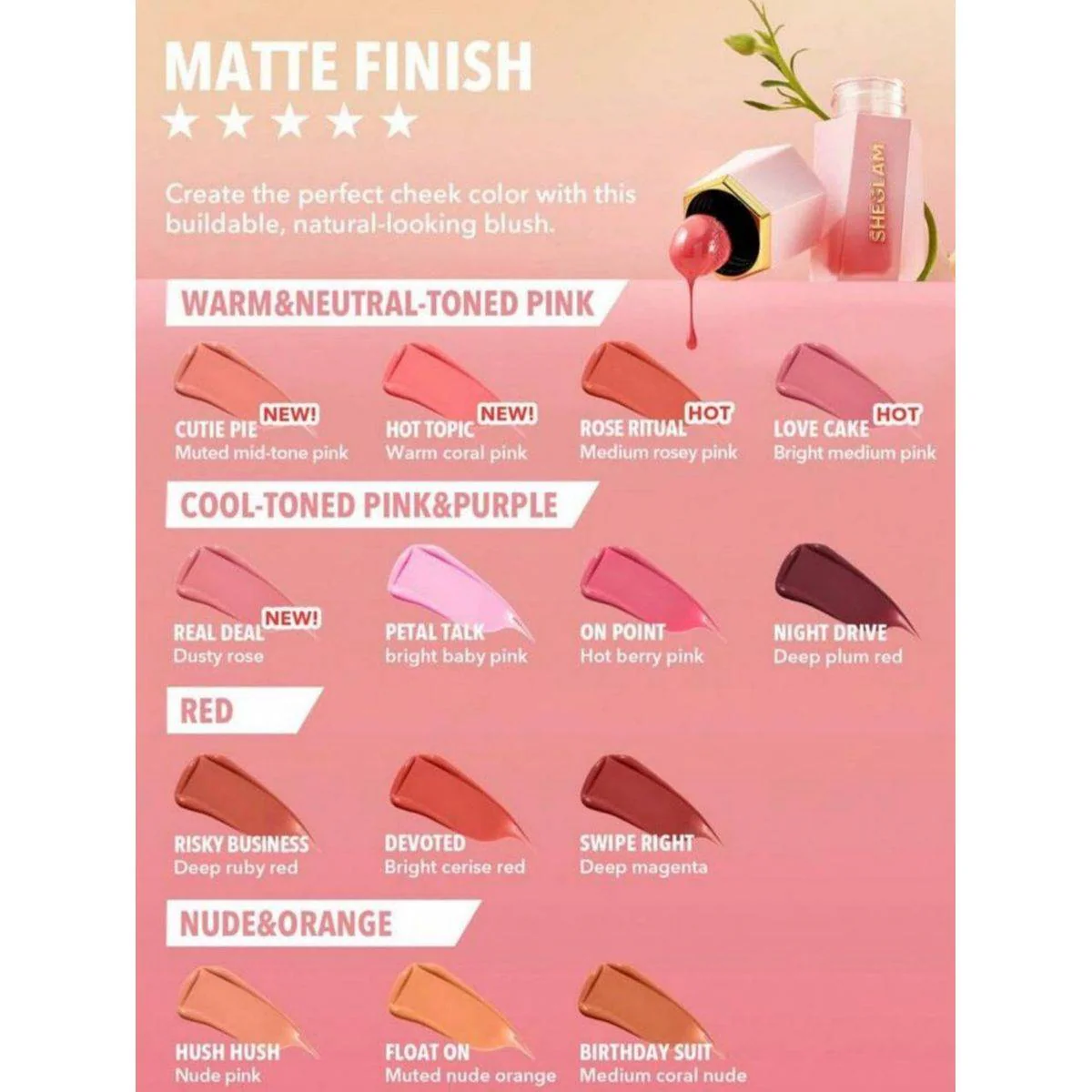 Sheglam Color Bloom Liquid Blush Matte Finish Cutie Pie 5.2ml - Image 3