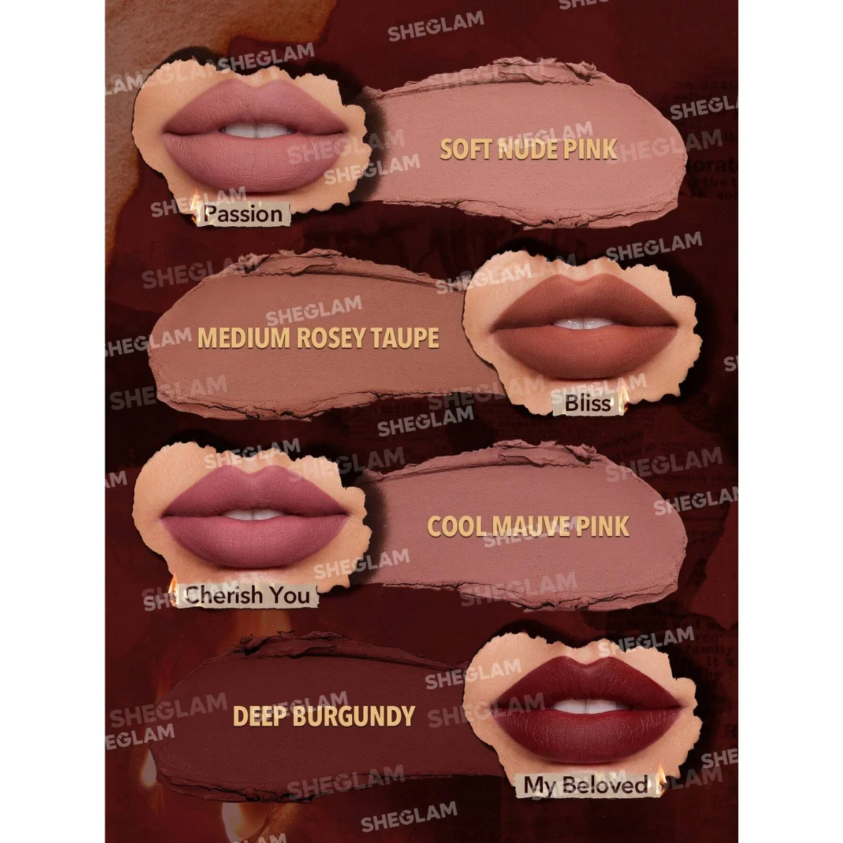 Sheglam Dynamatte Boom Long Lasting Matte Lipstick Set Ember Rose 4 pcs - Image 4