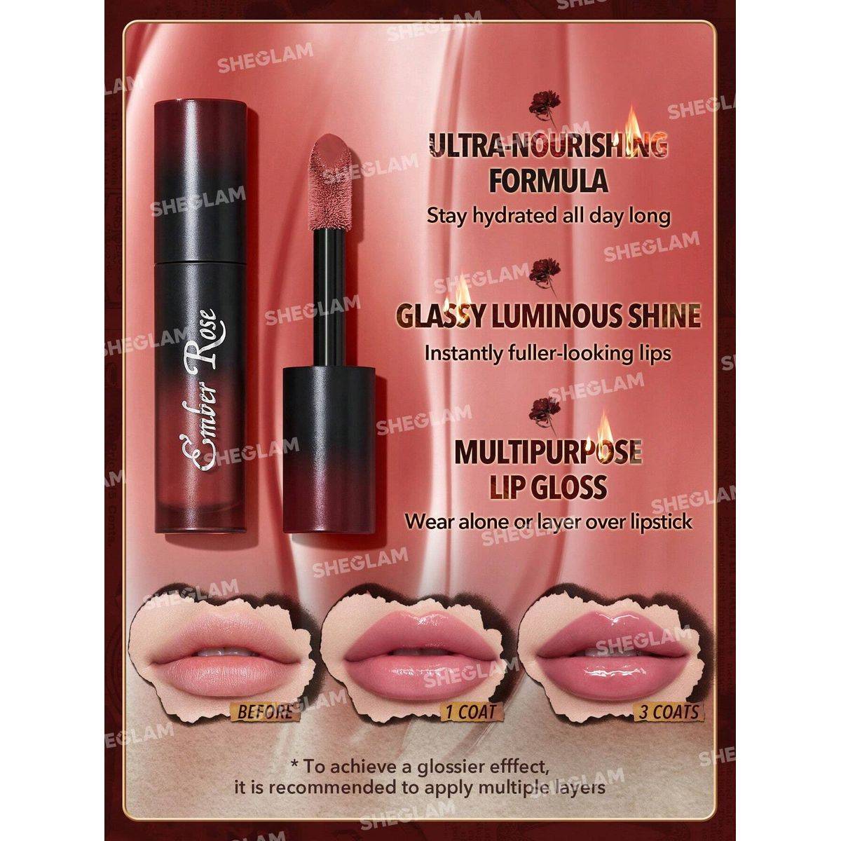 Sheglam Ember Rose Immortal Love Nourishing Lip Gloss Unconditional 2.6g - Image 4