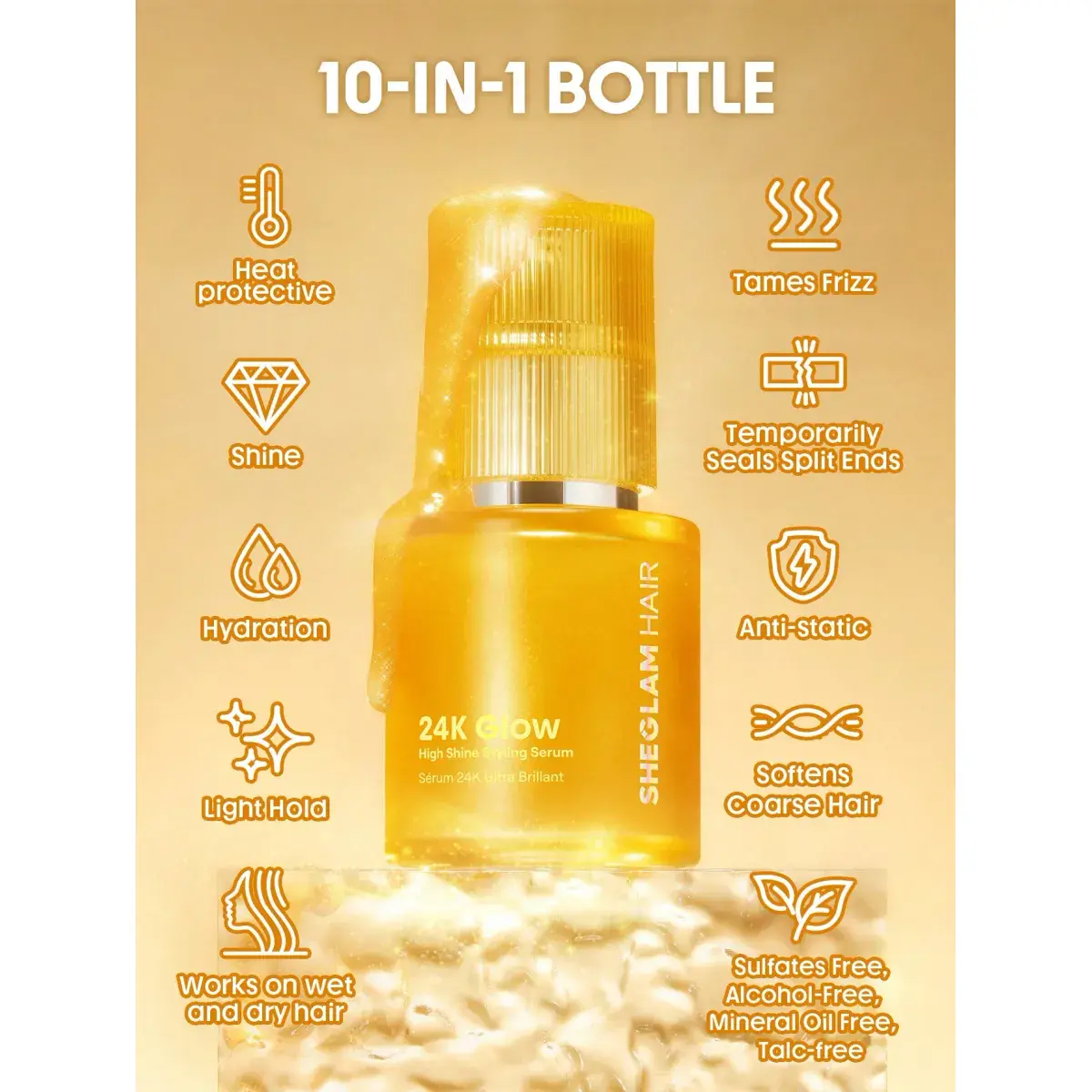 Sheglam Hair 24K Glow High Shine Styling Serum 50ml - Image 5
