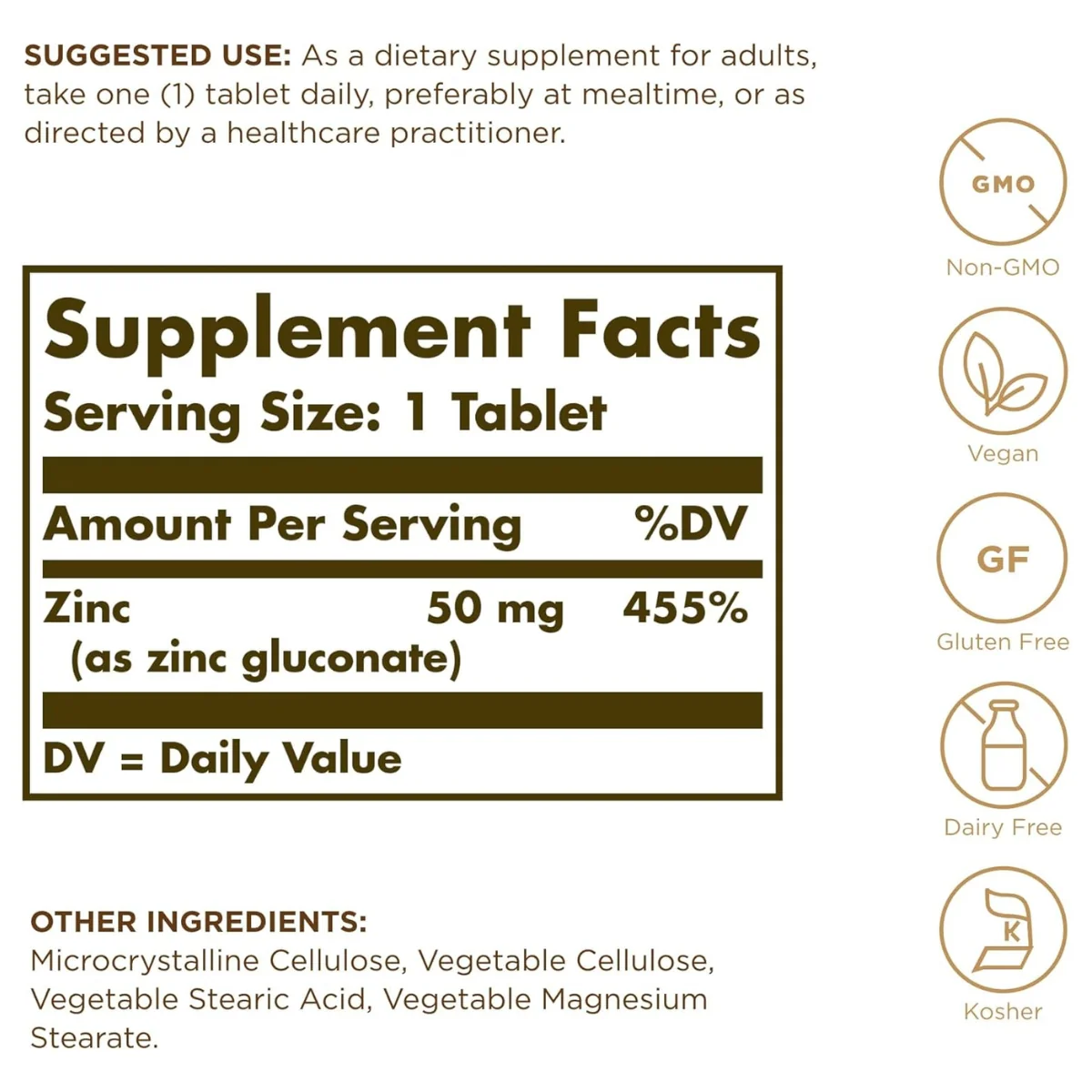 Solgar Zinc 50mg 100 Tablets - Image 2