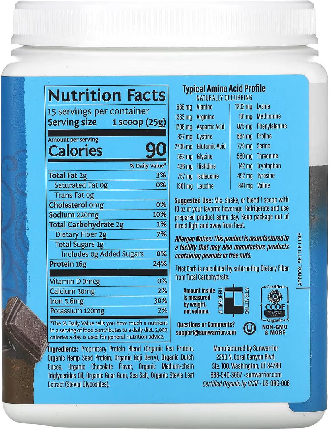 Sun Warrior Protein Warrior Blend Organic Chocolate 375g - Image 2