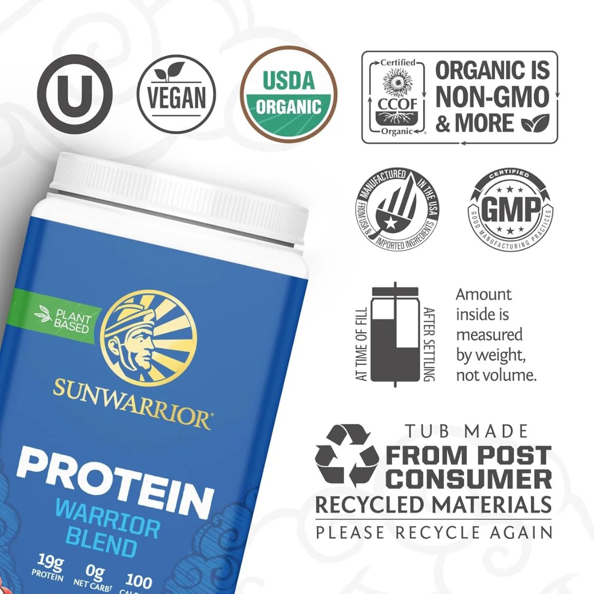 Sun Warrior Protein Warrior Blend Organic Unflavored 750g - Image 2