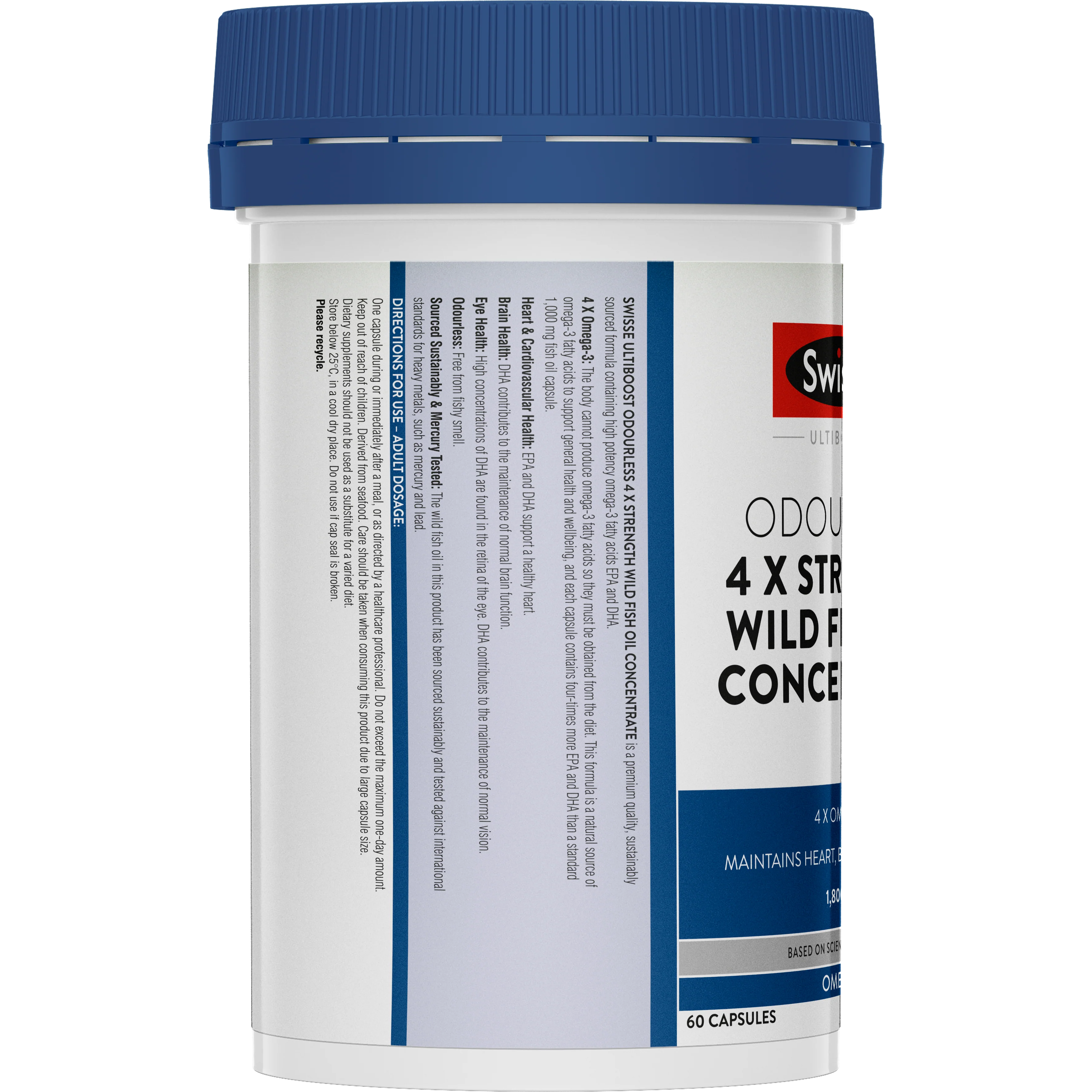 Swisse Ultiboost Odourless 4x Strength Wild Fish Oil Concentrate 60 Capsules - Image 3