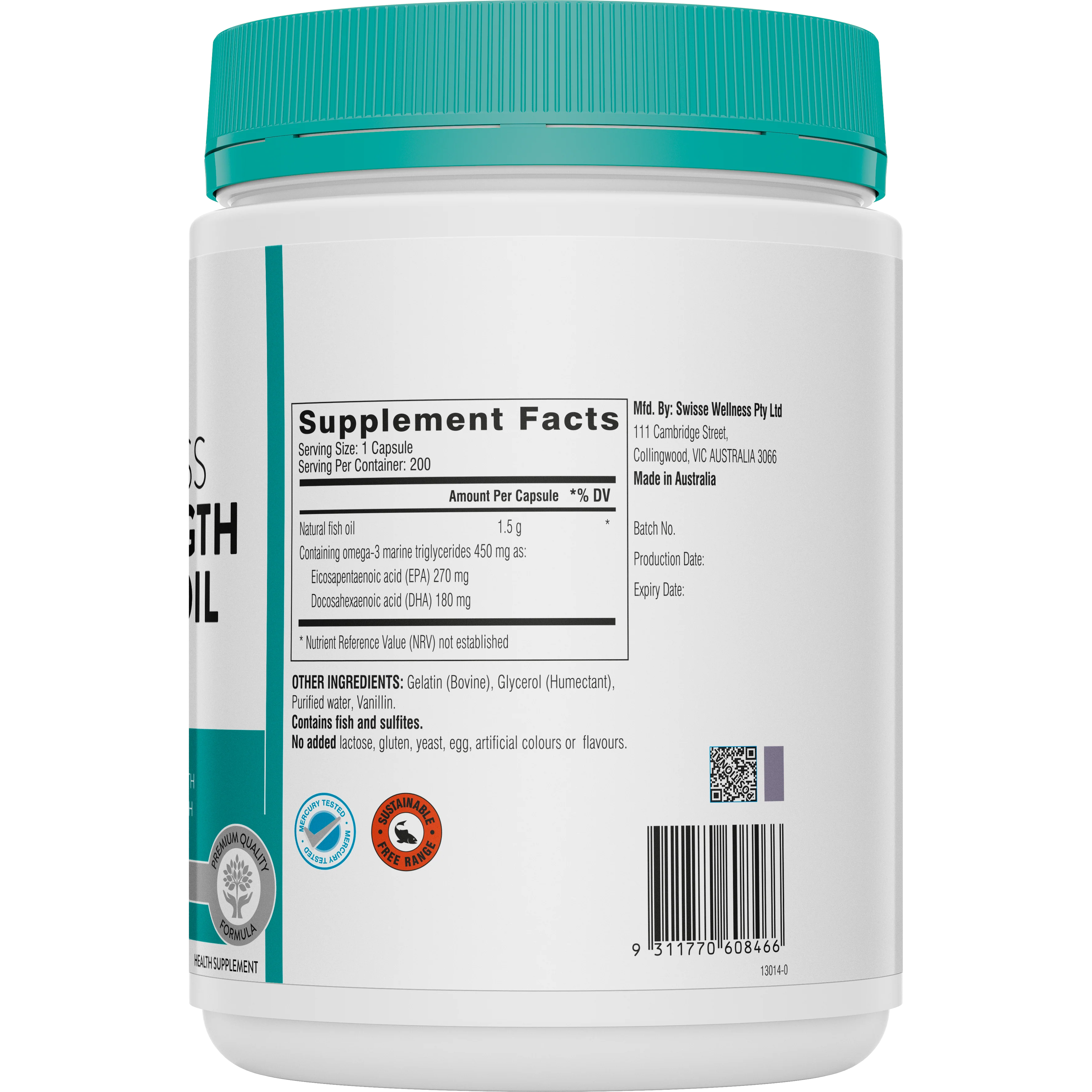 Swisse Ultiboost Odourless High Strength Wild Fish Oil 1500mg 200 Capsules - Image 2