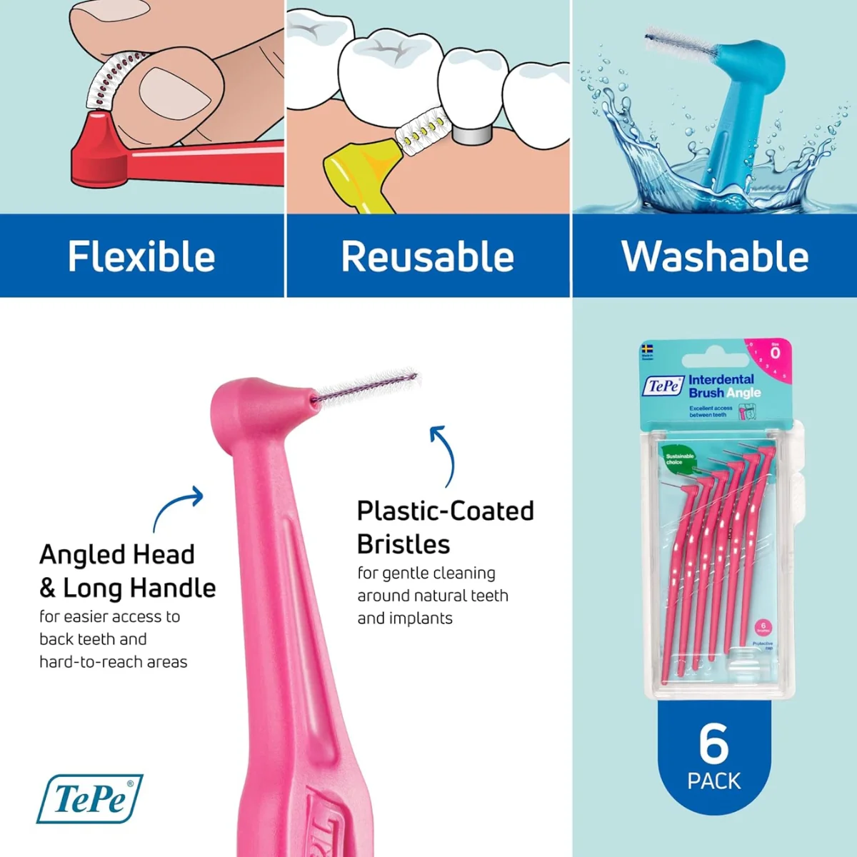 TePe Angle Interdental Brush Pink 0.4mm 6 Pieces - Image 7
