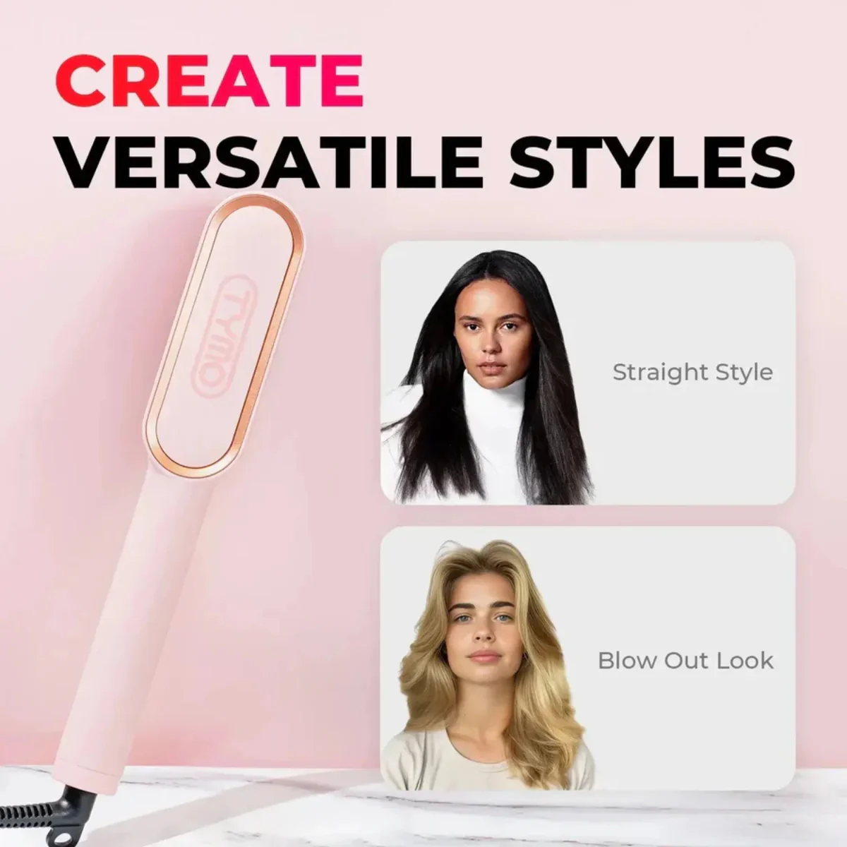 Tymo Ring Hair Straightening Brush Pink - Image 8