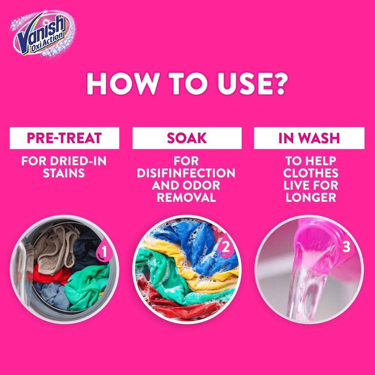 Vanish Stain Remover Multi Use Fabric Without Chlorine Bleach 1L - Image 2
