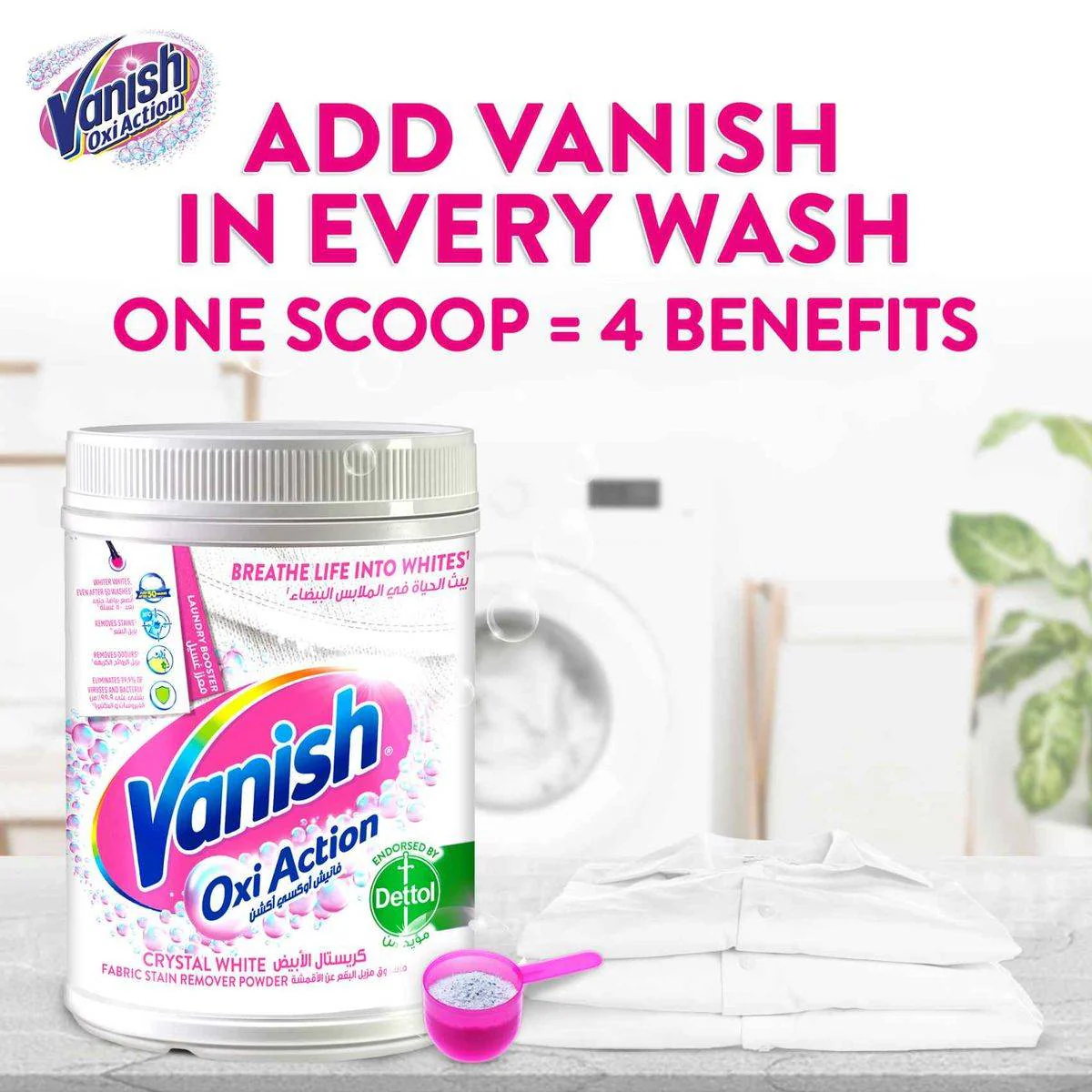 Vanish Stain Remover Oxi Action Fabric Crystal White Powder 900g - Image 5