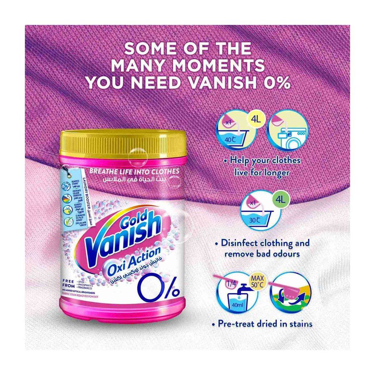 Vanish Stain Remover Oxi Action Fabric Gold Pink Powder 1kg - Image 2