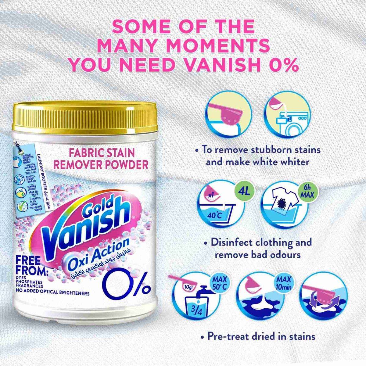 Vanish Stain Remover Oxi Action Fabric Gold White Powder 900g - Image 4