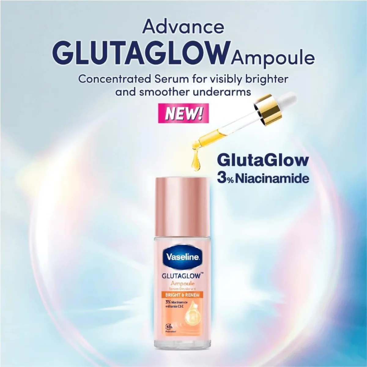 Vaseline Gluta Glow Ampoule Serum Deodorant Roll On Bright & Renew 45ml - Image 3