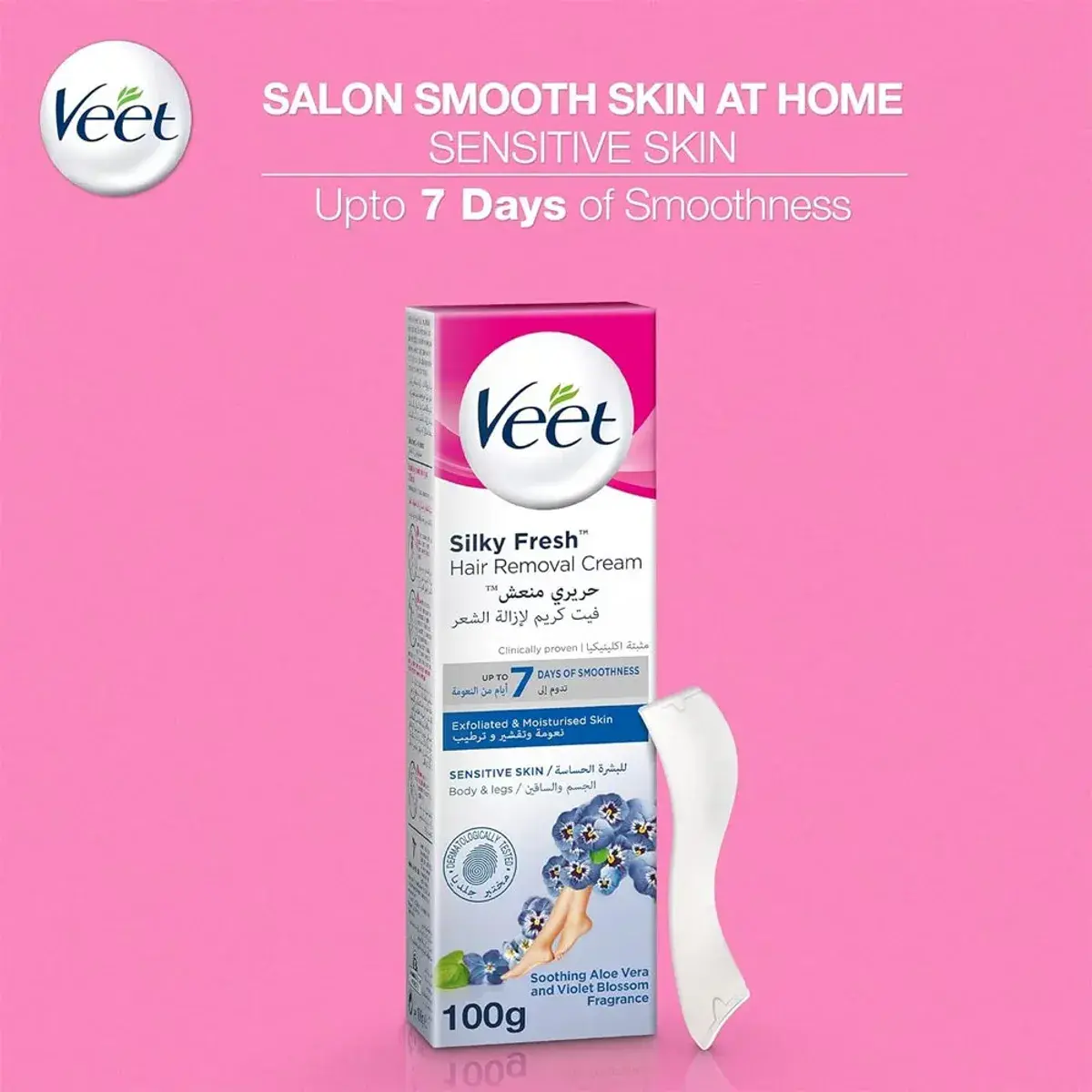 Veet Hair Removal Cream Silky Fresh Legs & Body For Sensitive Skin 100g - Image 2