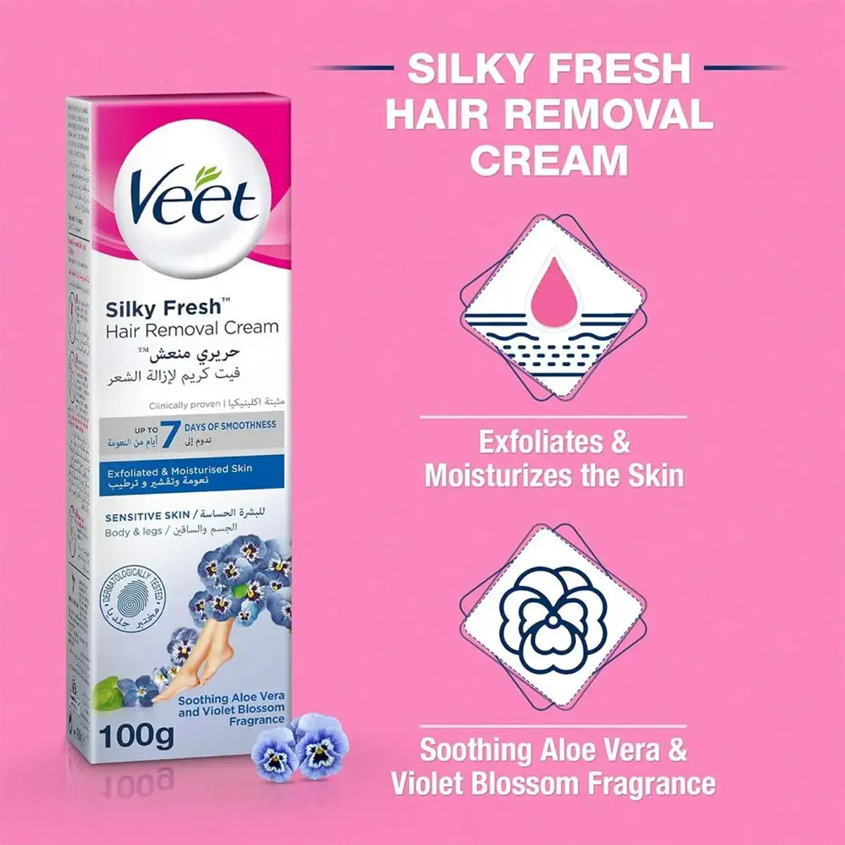 Veet Hair Removal Cream Silky Fresh Legs & Body For Sensitive Skin 100g - Image 3