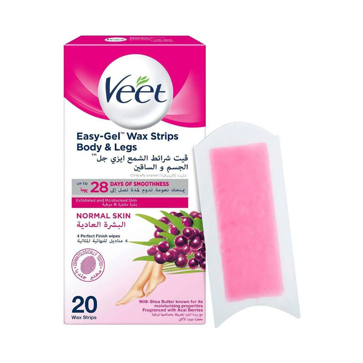 Veet Wax Strips Easy Gel Legs & Body For Normal Skin 20 Strips