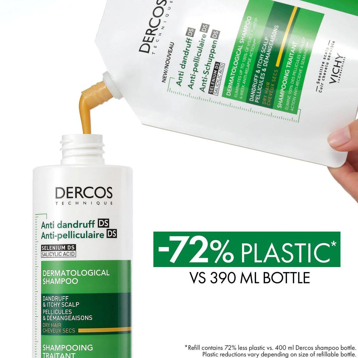 Vichy Dercos Anti-Dandruff DS Shampoo For Dry Hair Refill 390ml - Image 3