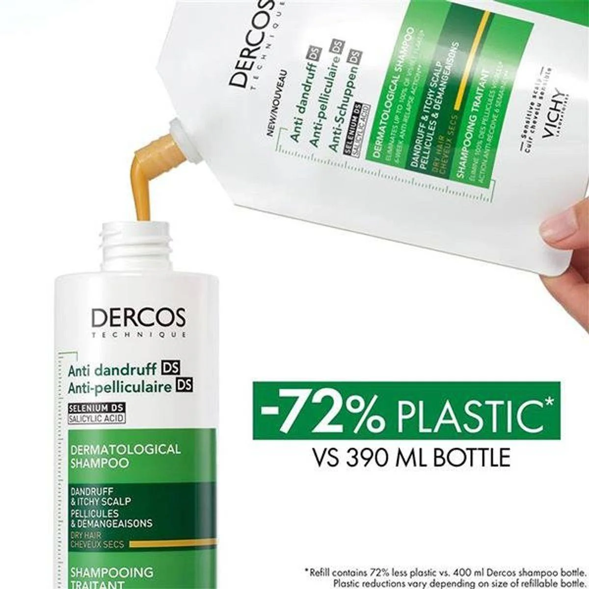 Vichy Dercos Anti-Dandruff DS Shampoo For Dry Hair Refill 390ml - Image 6