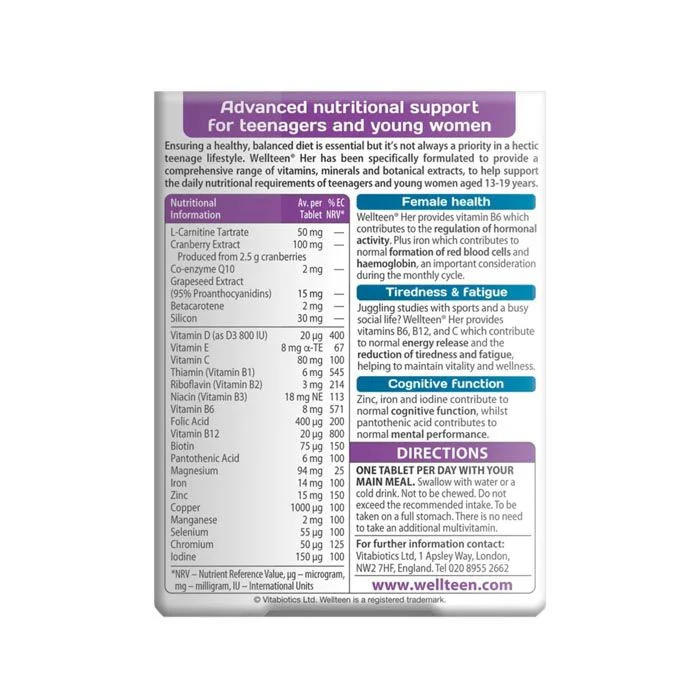 Vitabiotics Wellteen Her 30 Tablets - Image 2