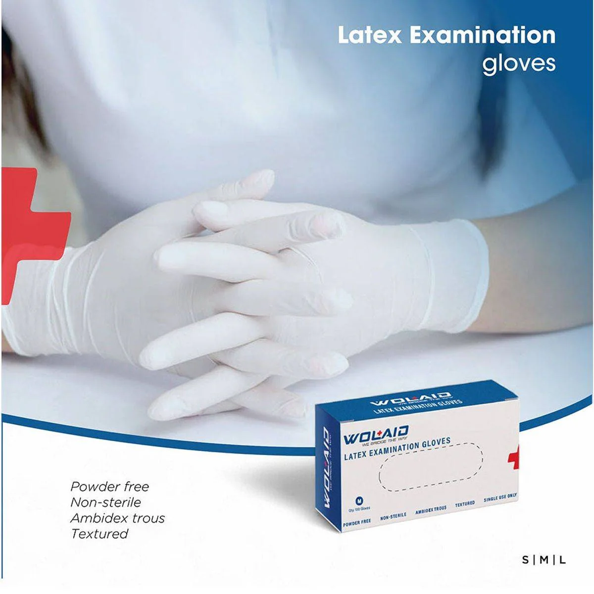 Wolaid Latex Examination Gloves Powder Free Medium 100 Pieces - Image 3