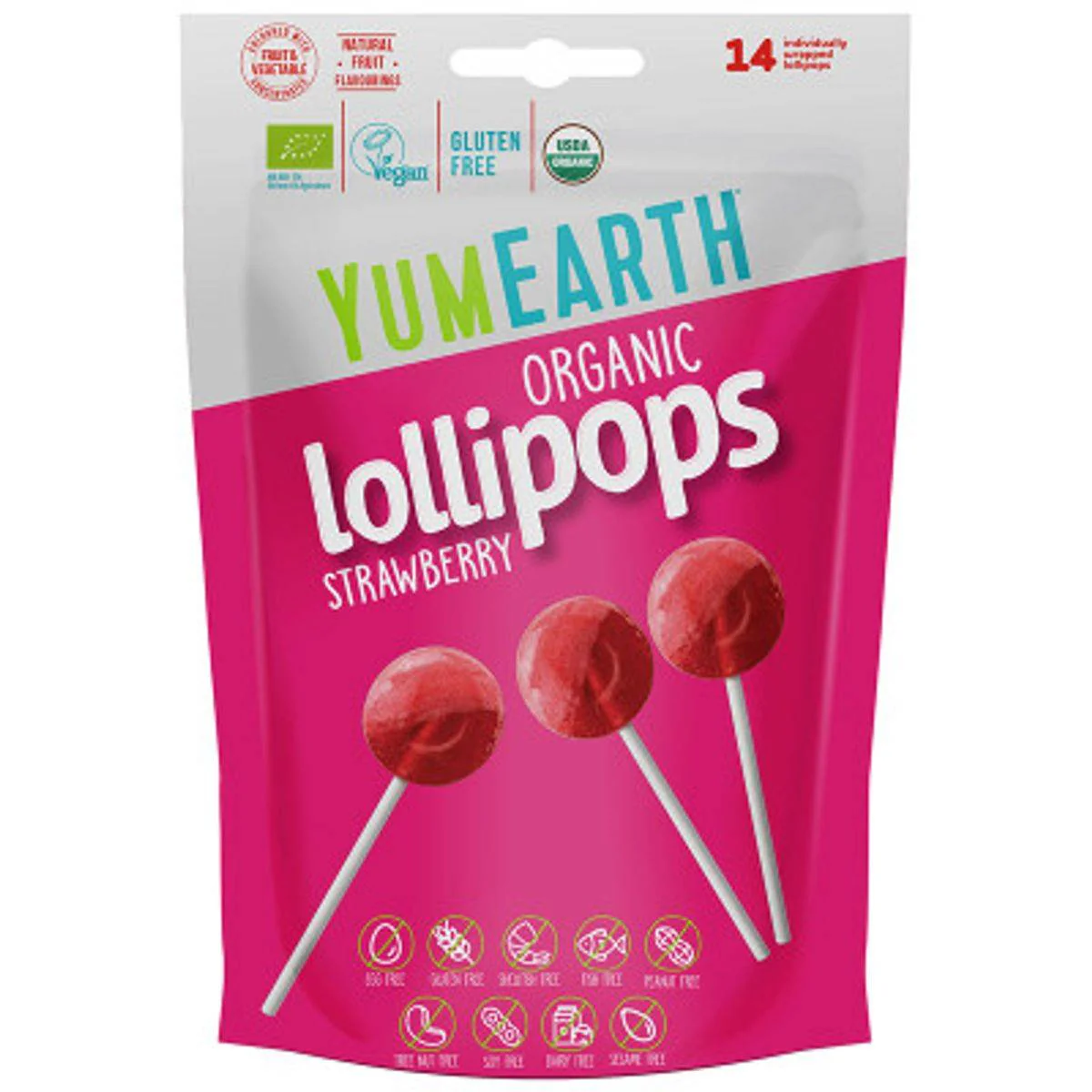 Yum Earth Organic Strawberry Lollipops 14 Pieces - Image 2